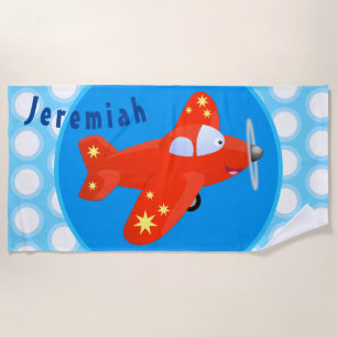 Niedliches rotes Flugzeug mit Cartoon Strandtuch