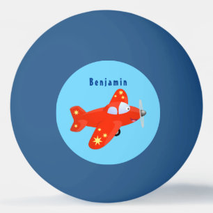 Niedliches rotes Flugzeug mit Cartoon Tischtennisball