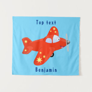 Niedliches rotes Flugzeug mit Cartoon Wandteppich