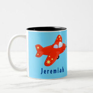 Niedliches rotes Flugzeug mit Cartoon Zweifarbige Tasse