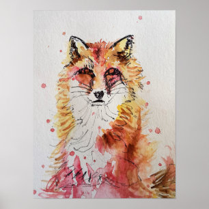 Niedliches rotes Fox Aquarellfarben-Poster Poster