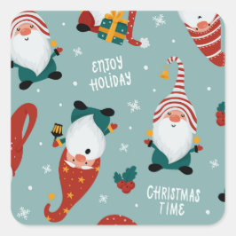 Niedliches Rotes Gelbes Elf Gnome Weihnachtsmuster Quadratischer Aufkleber