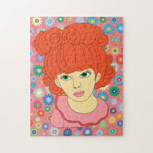 Niedliches Rotes Haar Kleine Girl-Blume Kunst Puzzle