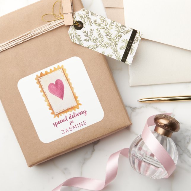 Niedliches Rotes Herz Briefmarke Special Quadratischer Aufkleber (Schenken)