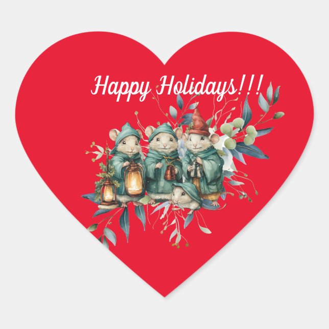 Niedliches Rotes Herz Form Weihnachtsmäuse Aufkleb Herz-Aufkleber (Vorderseite)