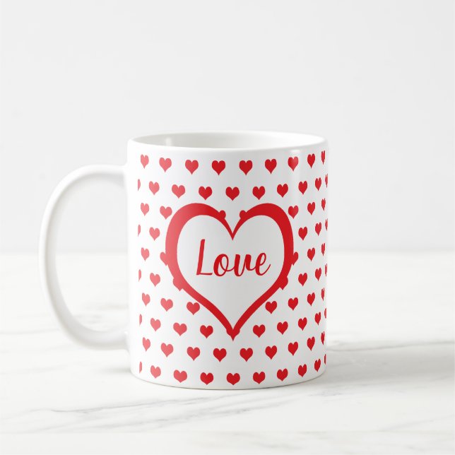 Niedliches Rotes Herz mit Monogramm des Roten und  Kaffeetasse (Links)