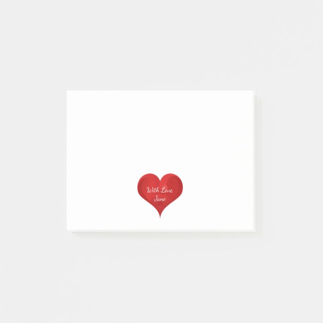Niedliches rotes Herz mit Post-it Klebezettel (Vorderseite)