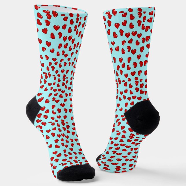 Niedliches Rotes Herz-Muster auf Blue Socken (Gewinkelt)