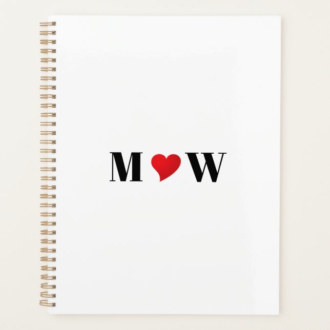 Niedliches rotes Herzklopfpaar Initialen Monogramm Planer (Vorderseite)