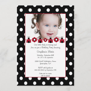 Niedliches rotes Ladybug Foto Geburtstagsfeier Einladung