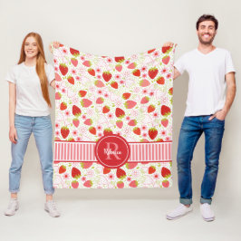 Niedliches rotes Monogramm Floral-Erdbeermuster Fleecedecke