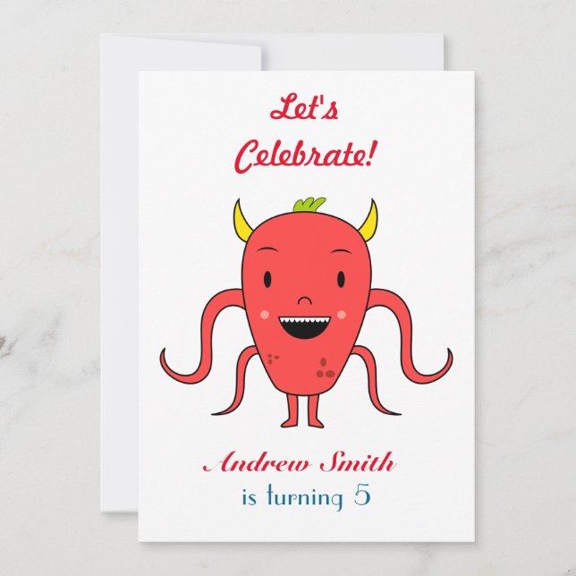 Niedliches rotes Monster Einladung (Vorderseite)