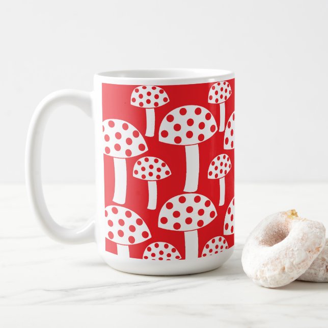 Niedliches rotes Mushroom-Muster Kaffeetasse (Mit Donut)