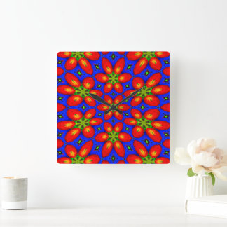 Niedliches rotes Muster Quadratische Wanduhr