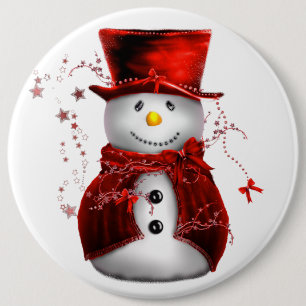 Niedliches rotes Snowman-Weihnachten Button