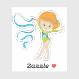 Niedliches Rothaargymnast mit Ribbon Aufkleber