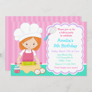 Niedliches Rothaarmädchen Baking Geburtstagsparty Einladung