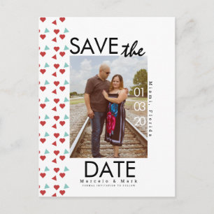 Niedliches Rotherz-Confetti speichern Sie die Date Postkarte