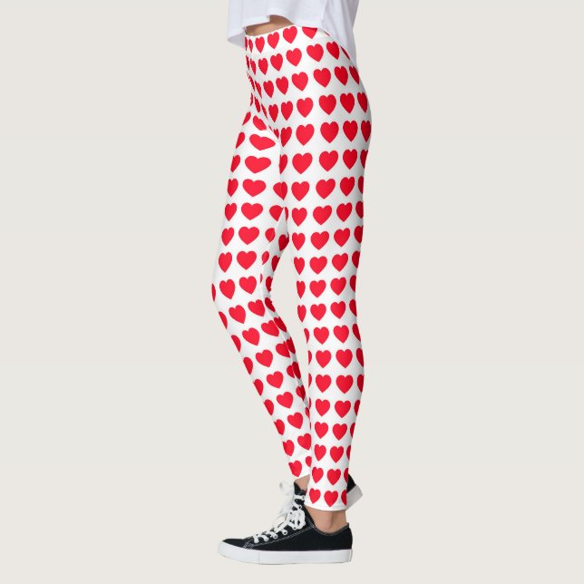 Niedliches Rotherz Muster Weiße Leggings Frauen (Links)