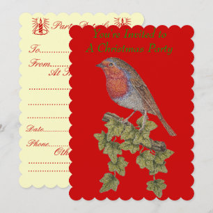 niedliches Rotkehlchen auf Efeu im Party Weihnacht Einladung