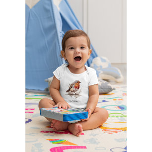 Niedliches Rotkehlchen in Aquarellfarbe, anpassbar Baby Strampler