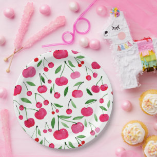 Niedliches Rotkirschmuster Pappteller