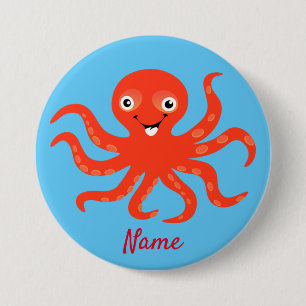 Niedliches Rotlächeln Octopus Thunder_Cove Button