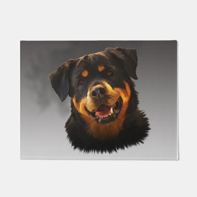 Niedliches Rottweiler Dog Water Color Portrait Fußmatte (Vorderseite)