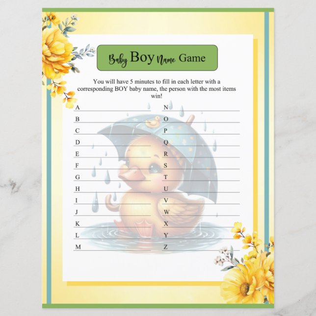 Niedliches Rubber Duck Baby Name Game (Vorderseite)