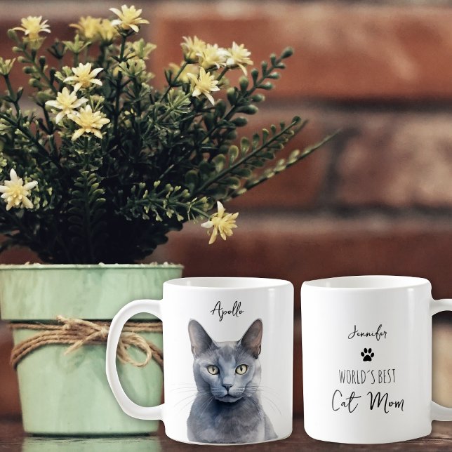Niedliches Russisches Blue Cat Custom Best Mama /  Kaffeetasse (Von Creator hochgeladen)