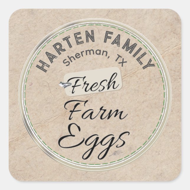 Niedliches rustikales Bauernhaus Hen Rooster FRESH Quadratischer Aufkleber (Vorderseite)