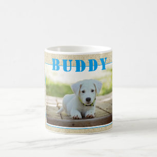 Niedliches rustikales Blue Dog Foto und Name Kaffeetasse