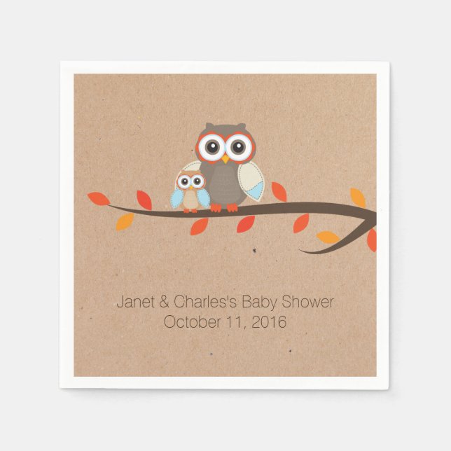 Niedliches Rustikales Owls Babyduschpapier Napkins Serviette (Vorderseite)