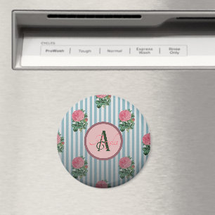 Niedliches rustikales Streifen rosa Rosenmuster Mo Magnet