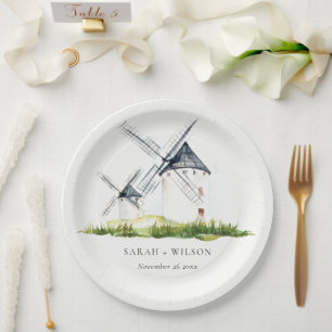 Niedliches Rustikales Windmühle-Thema Hochzeit Pappteller