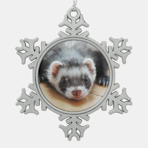 Niedliches Sable Ferret Schneeflocken Zinn-Ornament