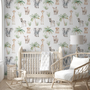 Niedliches Safari Baby Animal Jungle Kinderzimmer Tapete