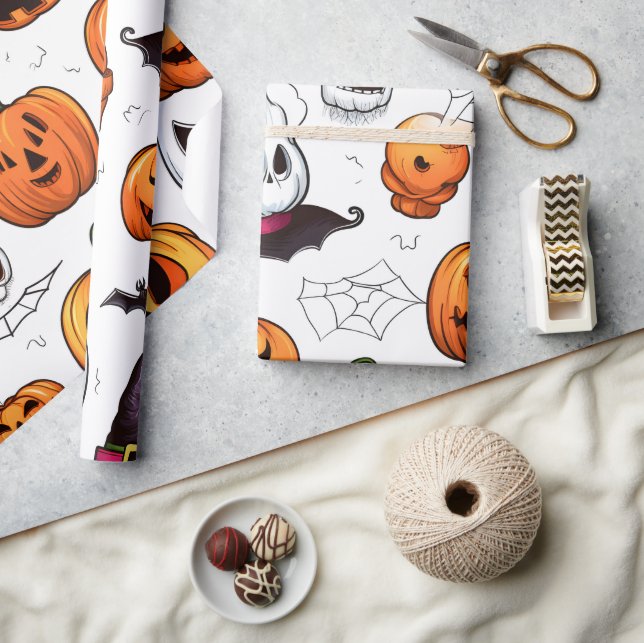Niedliches saisonales Orange Lila Fall Pumpween Geschenkpapier (Kunsthandwerk)