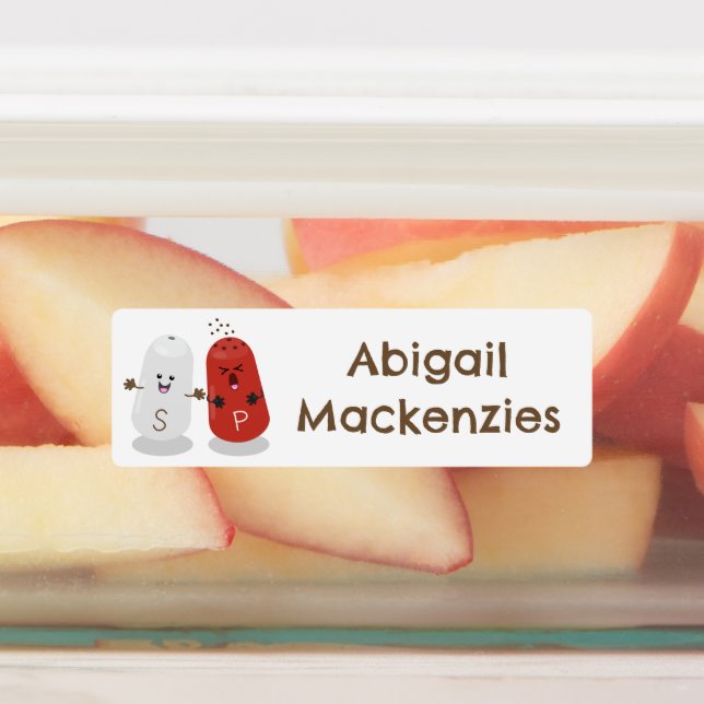 Niedliches Salz und Pfefferschüttler Cartoon perso Etiketten (Befestigt)