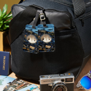 Niedliches Sanderling genießt Meeresfrüchte Essen  Gepäckanhänger