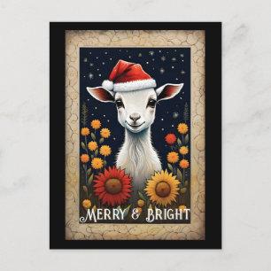 Niedliches Santa Baby Ziege Kind Farbenfrohe Blume Postkarte