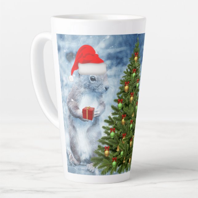 Niedliches Santa Eichhörnchen mit Weihnachtsbaumfe Milchtasse (Linke Ecke)