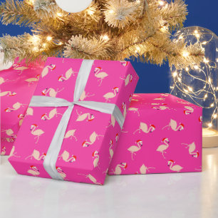 Niedliches Santa Flamingos Muster Hot Pink Weihnac Geschenkpapier