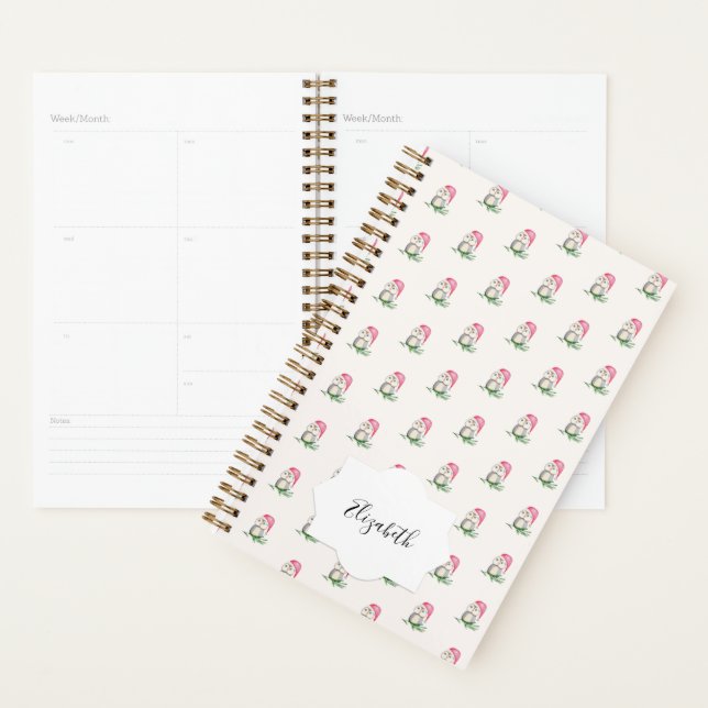 Niedliches Santa Owl Wasserfarbenmuster Planer (Anzeige)