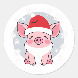 Niedliches Santa Piglet, Feiertagspargie Runder Aufkleber
