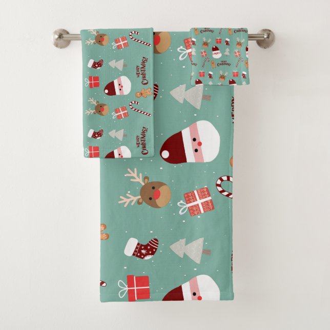 Niedliches Santa Reindeer Candy Cane Gingerbread M Badhandtuch Set (Insitu)