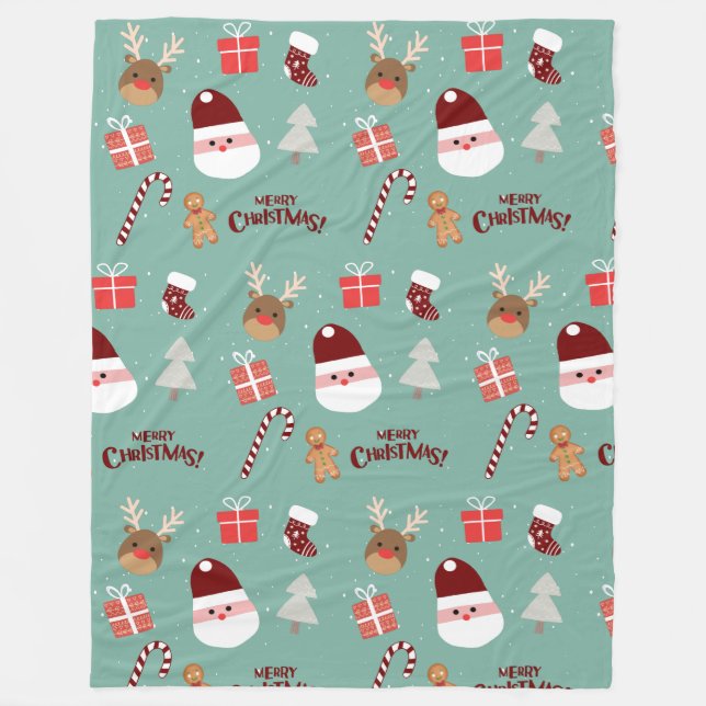 Niedliches Santa Reindeer Candy Cane Gingerbread M Fleecedecke (Vorderseite)