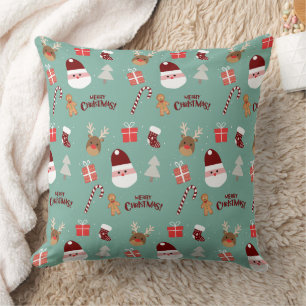 Niedliches Santa Reindeer Candy Cane Gingerbread M Kissen