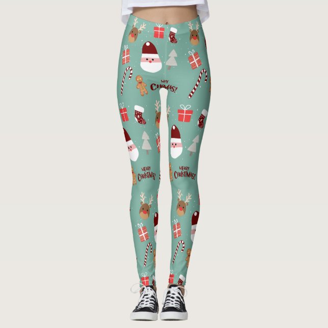 Niedliches Santa Reindeer Candy Cane Gingerbread M Leggings (Vorderseite)