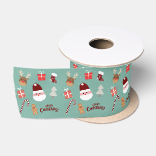Niedliches Santa Reindeer Candy Cane Gingerbread M Satinband